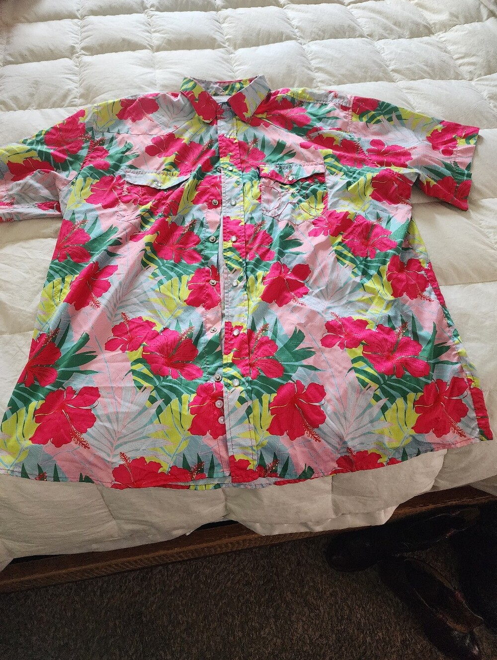 Men's XL Hooey Pink Tropical  Short-Sleeve Pearl Snap Western Shirt